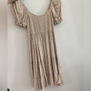 Altar'd State Tan Cream Smocked Puff Sleeve Sundress with flowers